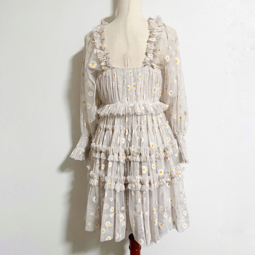 Lace & Beads Tulle Daisy Tiered Mini Dress - Picture 2 of 14